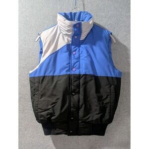 VTG Herman's Down Puffer Vest Small Blue Black Colorblock Goose Down 90s Era‎